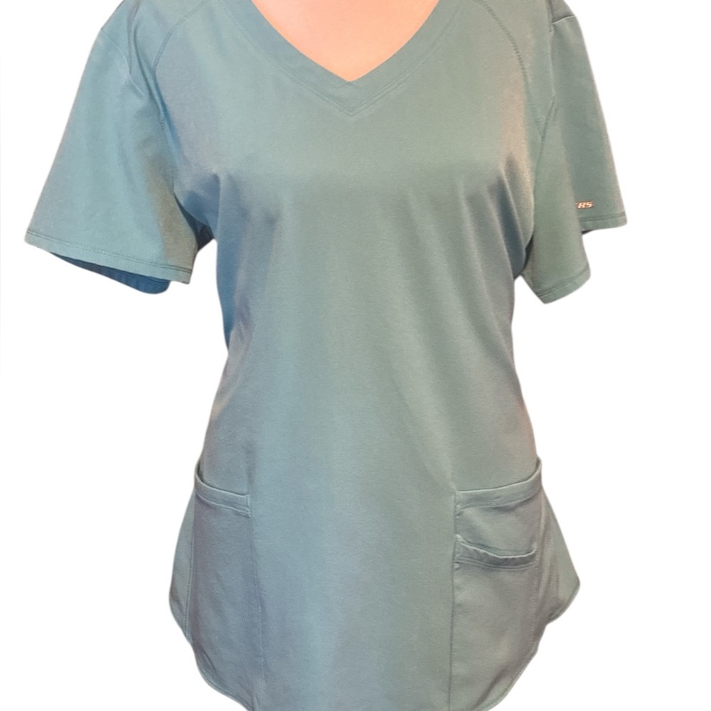 Skechers Women's Short Sleeve V-Neck scrub top in teal.